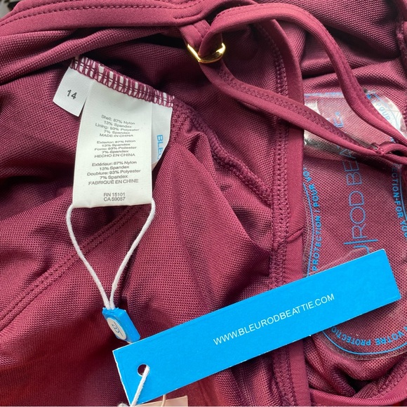 Bleu Rod Beattie ONE PIECE HIGH NECK RUCHED SWIMSUIT in Pomegranate size 14 NEW - Picture 5 of 8